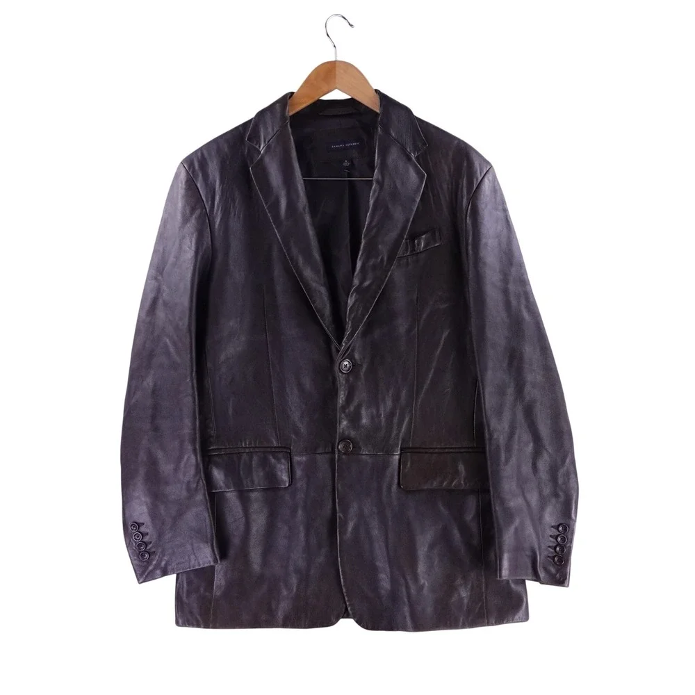 Banana Republic Mens Dark Brown Genuine Leather Two Button Blazer Jacket Size M